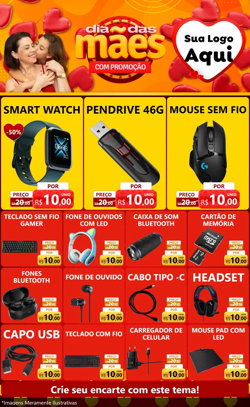 Modelo de Encarte para Encarte Grande com o tema Dia das Mães com Promoção para Informática