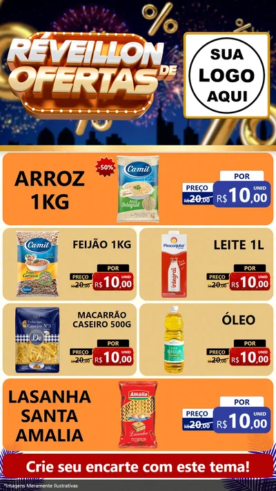 Modelo de TV para TV Vertical com o tema Réveillon de Ofertas para Supermercado