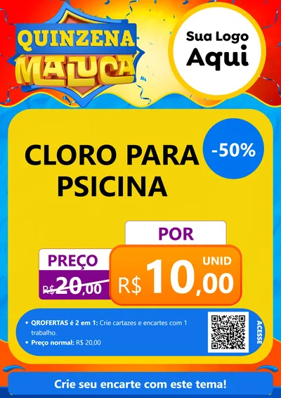 Modelo de Cartaz para Cartaz A4 Vertical com o tema Quinzena Maluca para Produtos para Piscina