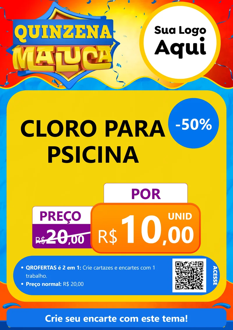 Modelo de Cartaz para Cartaz A4 Vertical com o tema Quinzena Maluca para Produtos para Piscina