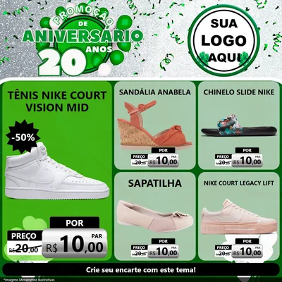Modelo de Rede Social para Feed Facebook com o tema Promoção de Aniversário - 20 Anos para Calçados