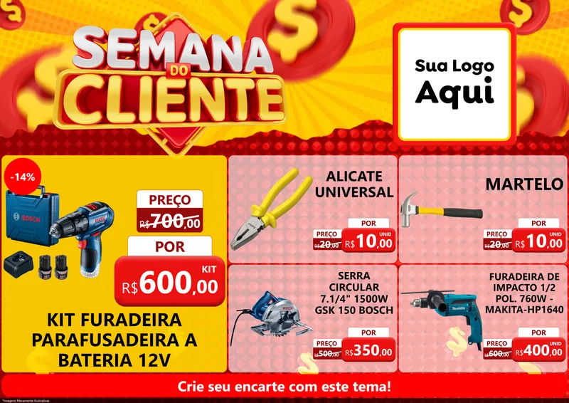 Modelo de Encarte para Encarte A4 Horizontal com o tema Semana do Cliente para Maquinas e Ferramentas