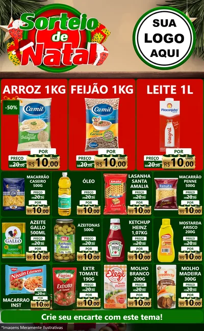Modelo de Encarte para Encarte Grande com o tema Sorteio de Natal para Supermercado