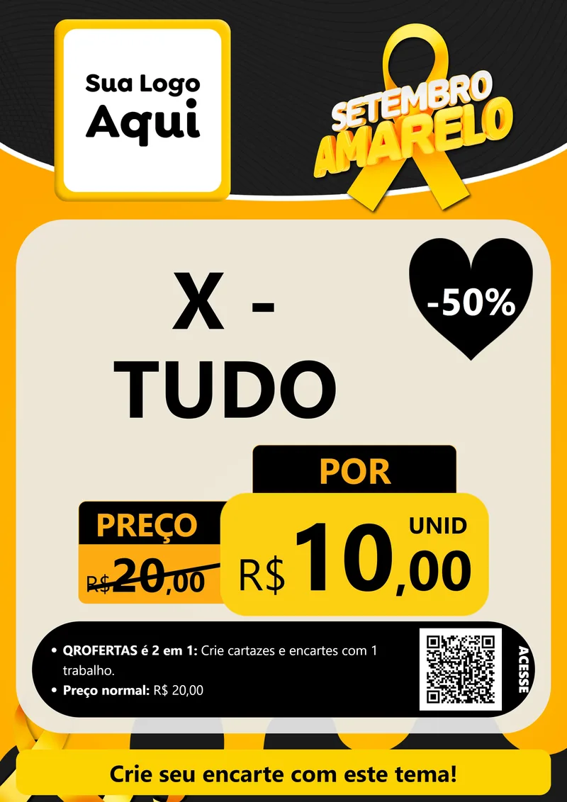 Modelo de Cartaz para Cartaz A4 Vertical com o tema Setembro Amarelo para Hamburgueria
