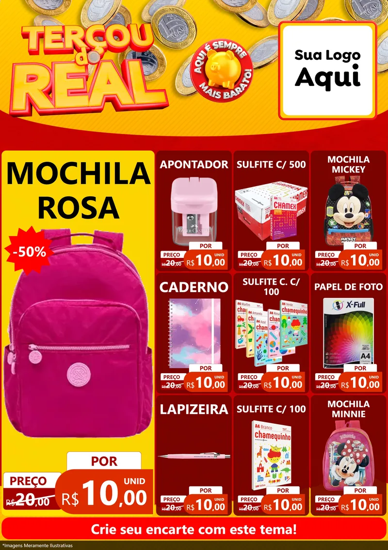Modelo de Encarte para Encarte A4 Vertical com o tema Terçou do Real para Papelaria