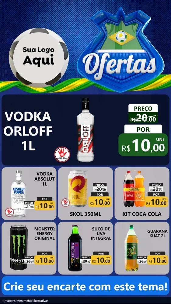 Modelo de Rede Social para Stories com o tema Ofertas (Futebol) para Distribuidora de bebidas
