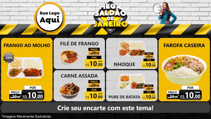 Modelo de TV para TV Horizontal com o tema Mega Saldão de Janeiro para Restaurante