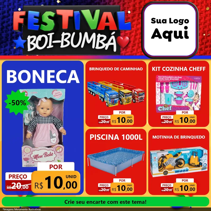 Modelo de Rede Social para Feed Facebook com o tema Festival Boi-Bumbá para Brinquedos