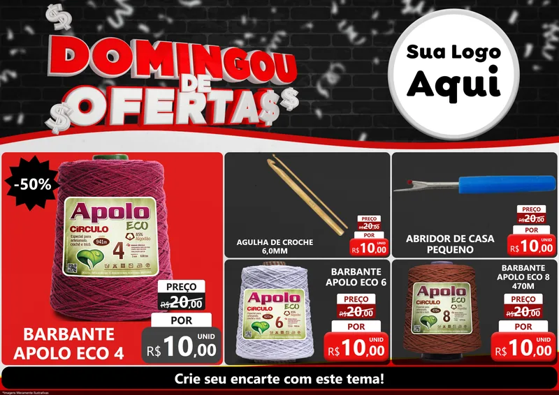 Modelo de Encarte para Encarte A4 Horizontal com o tema Domingou de Ofertas para Armarinho e Aviamentos