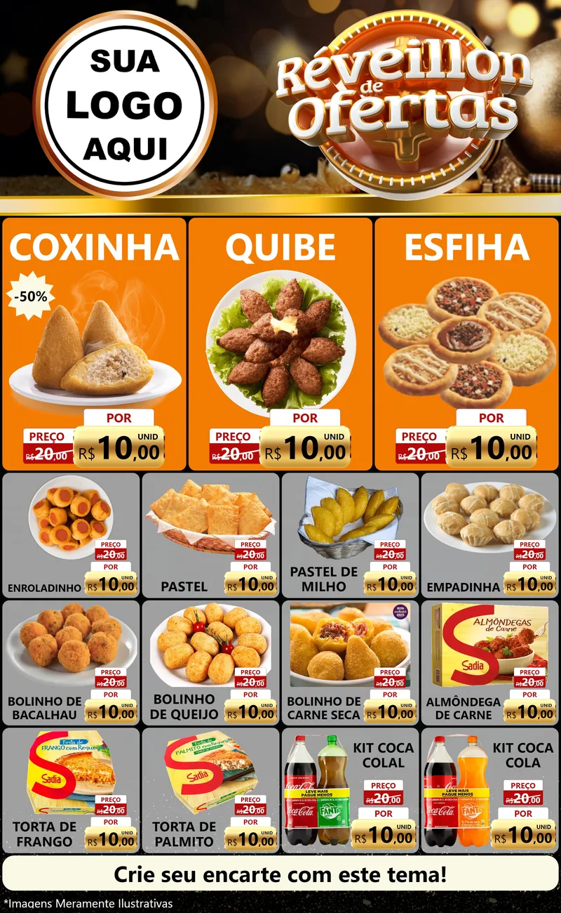 Modelo de Encarte para Encarte Grande com o tema Réveillon de Ofertas para Salgadaria