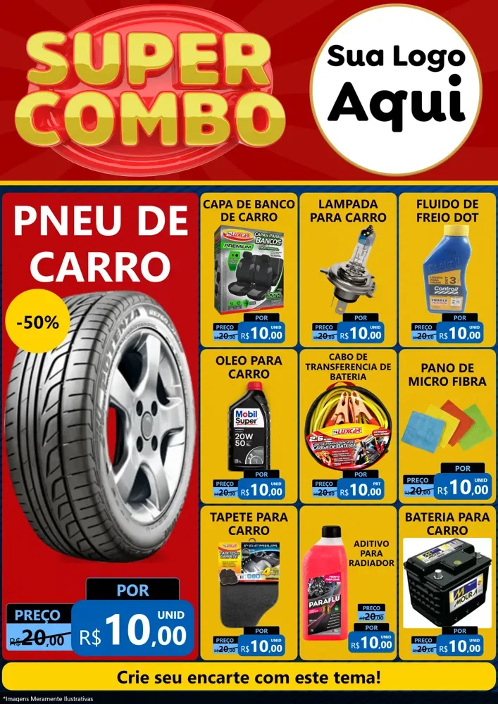 Modelo de Encarte para Encarte A4 Vertical com o tema Super Combo para Auto peças