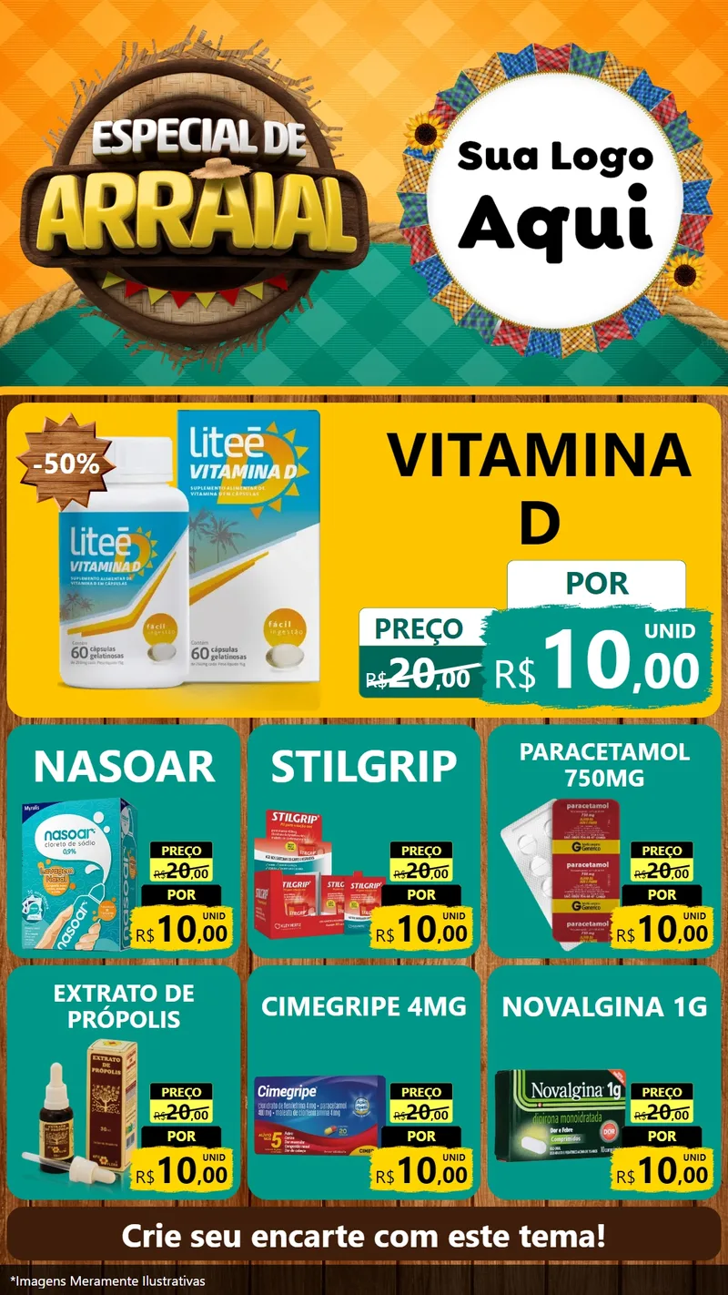 Modelo de Rede Social para Stories com o tema Especial De Arraial para Farmácia