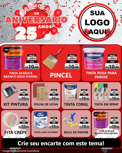 Modelo de Rede Social para Feed Instagram com o tema Promoção de Aniversário - 25Anos para Tintas e Ferramentas