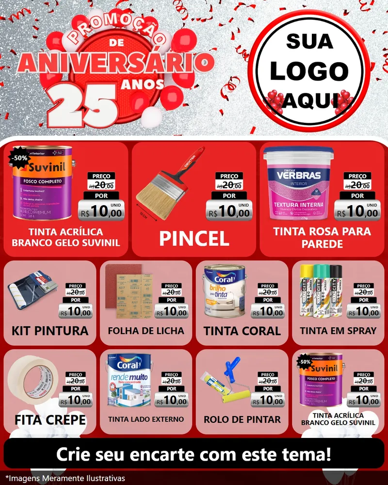 Modelo de Rede Social para Feed Instagram com o tema Promoção de Aniversário - 25Anos para Tintas e Ferramentas