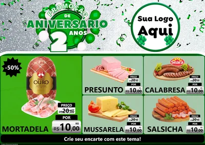 Modelo de Encarte para Encarte A4 Horizontal com o tema Promoção de Aniversário - 2 Anos para Frios e Laticínios