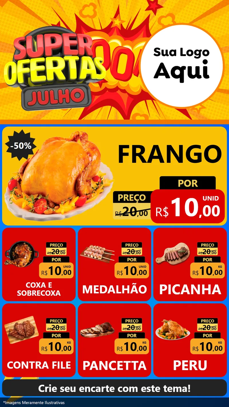 Modelo de Rede Social para Stories com o tema Super Ofertas Julho para Assados