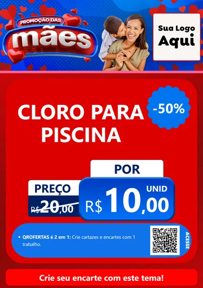 Modelo de Cartaz para Cartaz A4 Vertical com o tema Promoção das Mães para Produtos para Piscina