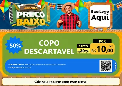 Modelo de Cartaz para Cartaz A4 Horizontal com o tema Arraiá de Preço Baixo - Junina para Embalagens
