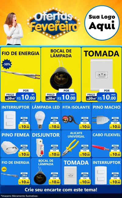 Modelo de Encarte para Encarte Grande com o tema Ofertas de Fevereiro para Materiais Elétricos