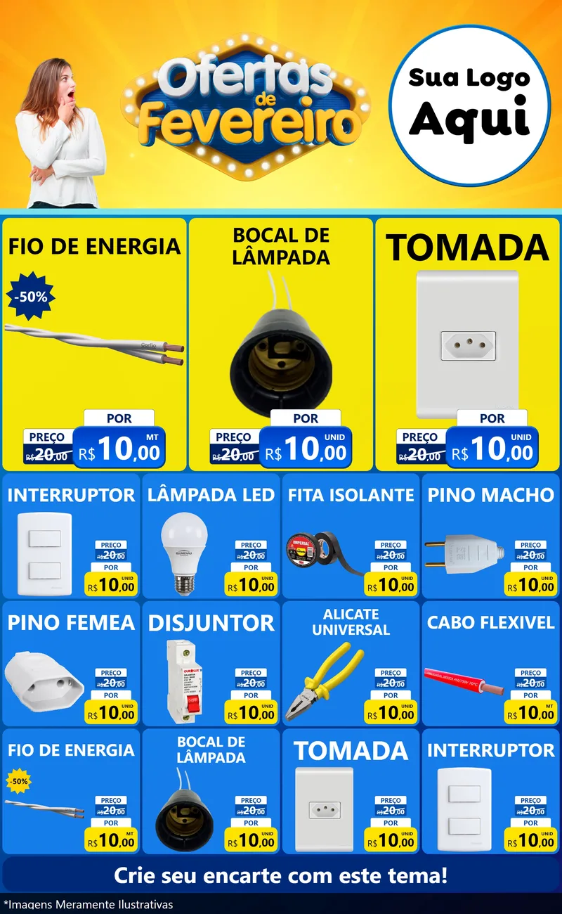 Modelo de Encarte para Encarte Grande com o tema Ofertas de Fevereiro para Materiais Elétricos
