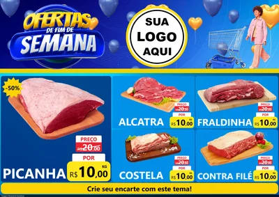 Modelo de Encarte para Encarte A4 Horizontal com o tema Ofertas de Fim de Semana para Açougue