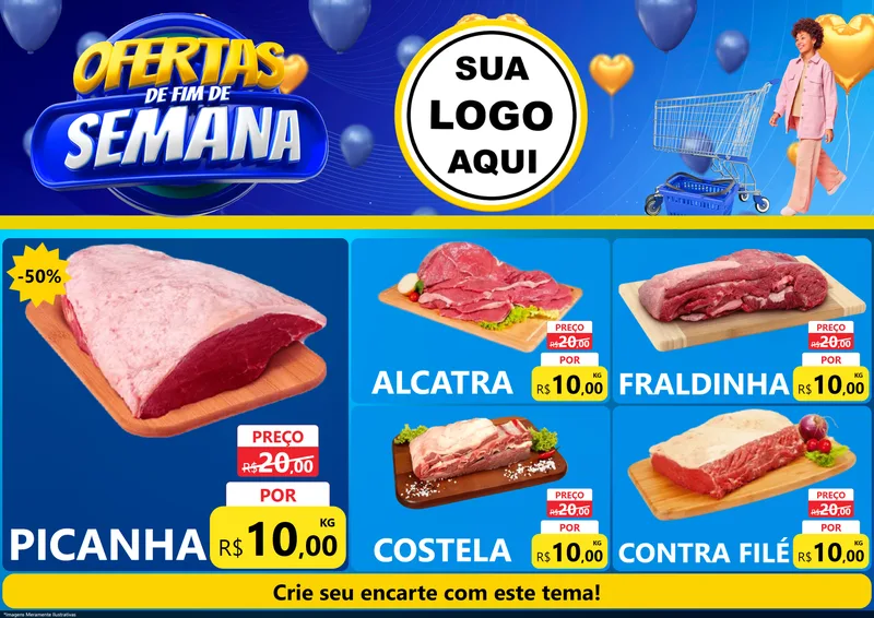 Modelo de Encarte para Encarte A4 Horizontal com o tema Ofertas de Fim de Semana para Açougue