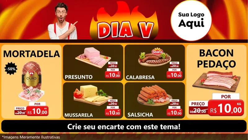 Modelo de TV para TV Horizontal com o tema Dia V para Frios e Laticínios