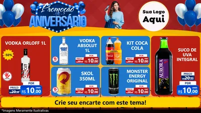 Modelo de TV para TV Horizontal com o tema Promoção de Aniversário para Distribuidora de bebidas