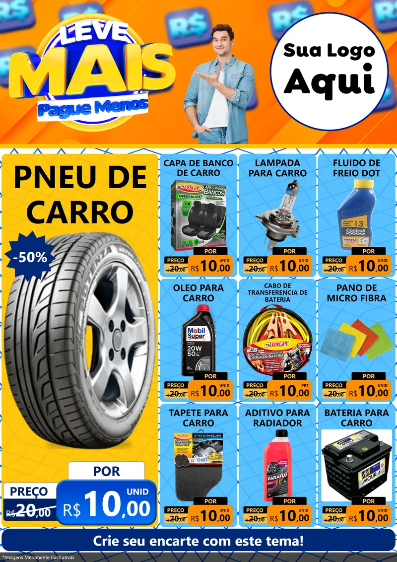 Modelo de Encarte para Encarte A4 Vertical com o tema Leve Mais, Pague Menos para Auto peças