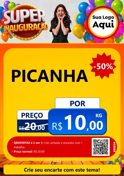 Modelo de Cartaz para Cartaz A4 Vertical com o tema Super Inauguração para Açougue