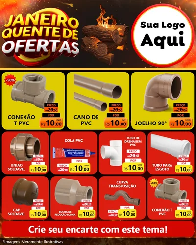 Modelo de Rede Social para Feed Instagram com o tema Janeiro Quente de Ofertas para Tubos e conexões