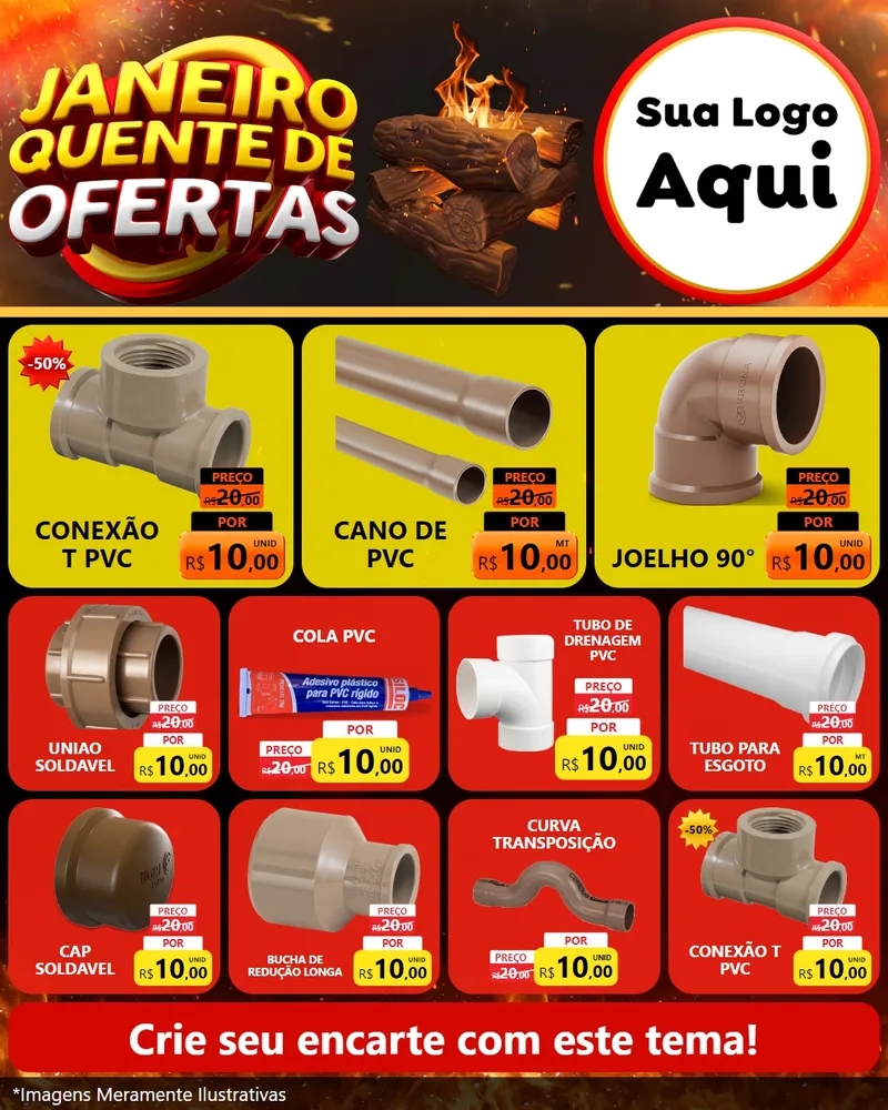 Modelo de Rede Social para Feed Instagram com o tema Janeiro Quente de Ofertas para Tubos e conexões