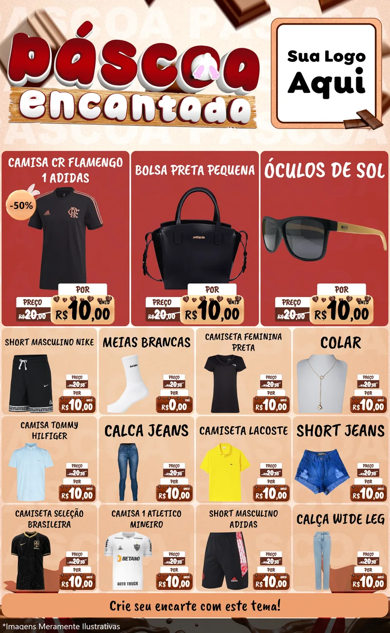 Modelo de Encarte para Encarte Grande com o tema Páscoa Encantada para Roupas e acessórios