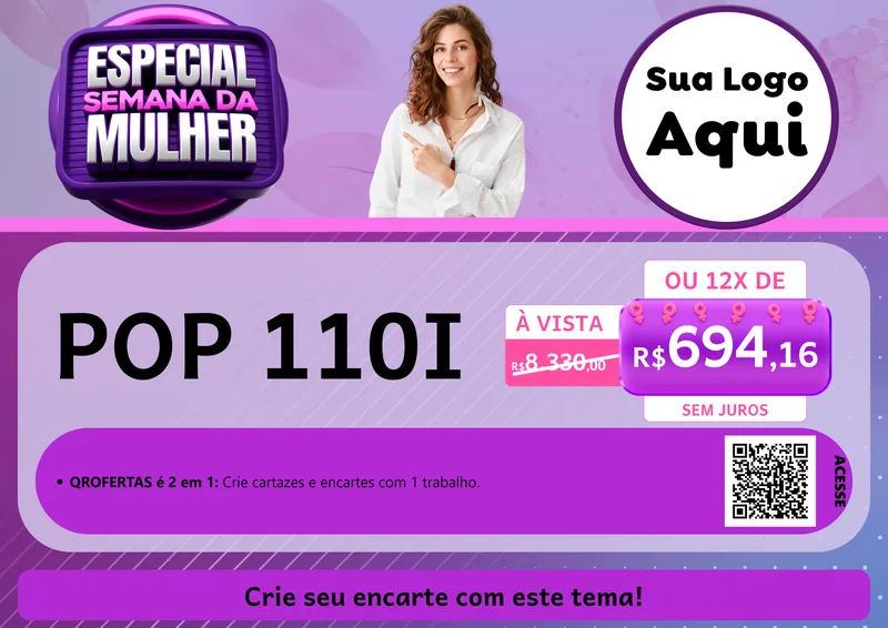 Modelo de Cartaz para Cartaz A4 Horizontal com o tema Especial Semana da Mulher para Concessionaria de Motos