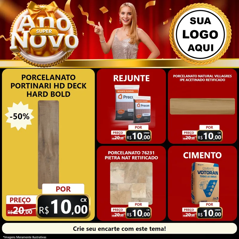 Modelo de Rede Social para Feed Facebook com o tema Super Ano Novo para Pisos e revestimentos