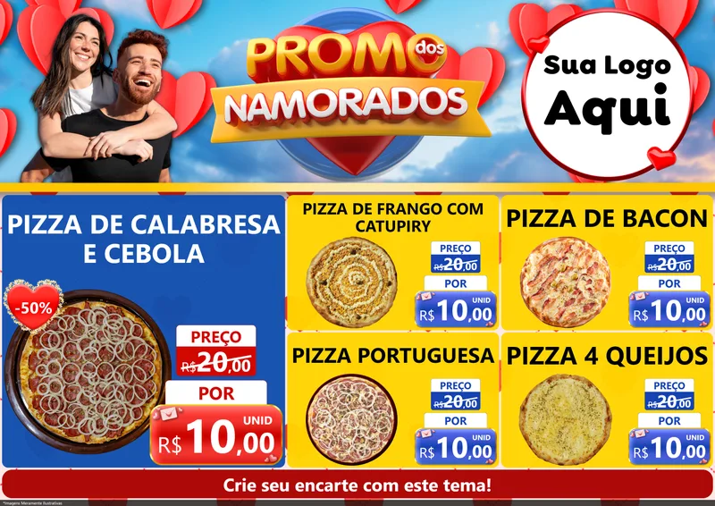 Modelo de Encarte para Encarte A4 Horizontal com o tema Promo dos Namorados para Pizzaria