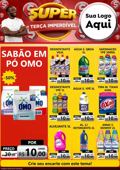 Modelo de Encarte para Encarte A4 Vertical com o tema Super Terça Imperdível para Produtos de Limpeza