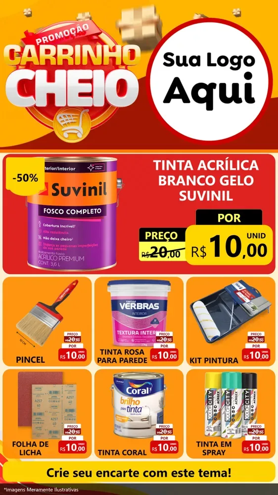 Modelo de Rede Social para Stories com o tema Promoção carrinho cheio para Tintas e Ferramentas