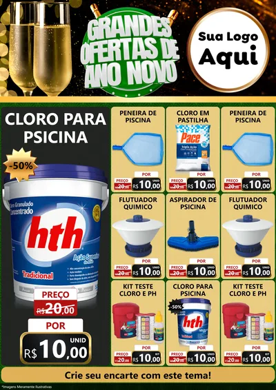 Modelo de Encarte para Encarte A4 Vertical com o tema Grandes Ofertas de Ano Novo para Produtos para Piscina