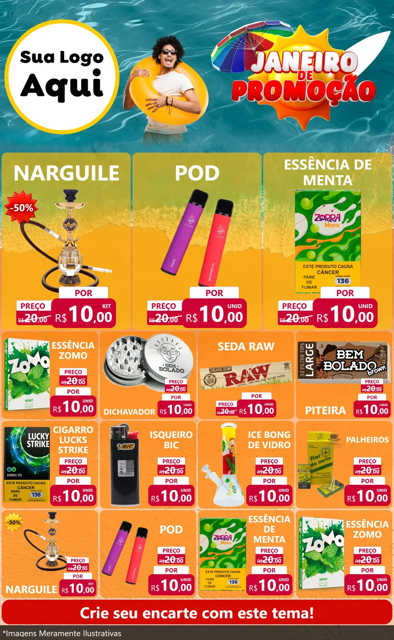 Modelo de Encarte para Encarte Grande com o tema Janeiro de Promoção para Tabacaria