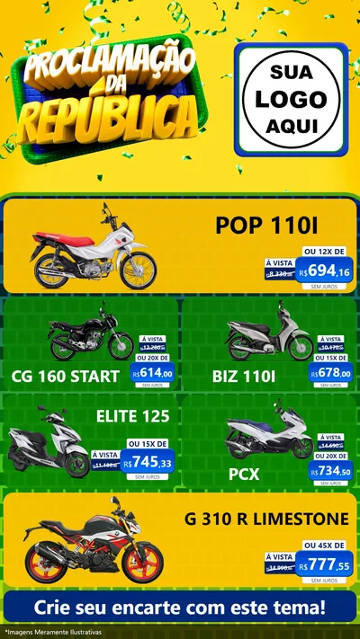 Modelo de TV para TV Vertical com o tema Proclamação da República para Concessionaria de Motos