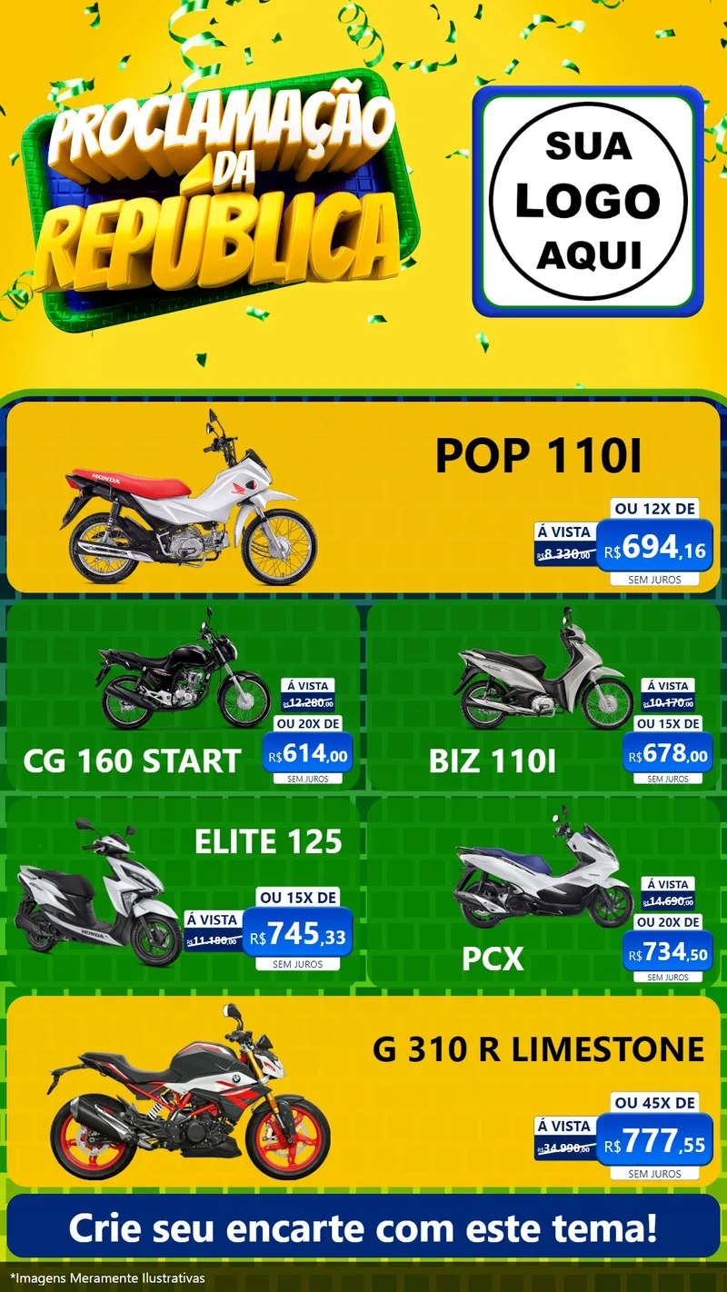Modelo de TV para TV Vertical com o tema Proclamação da República para Concessionaria de Motos