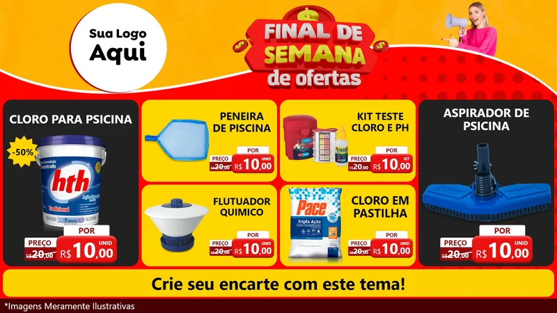 Modelo de TV para TV Horizontal com o tema Final de Semana de Ofertas para Produtos para Piscina