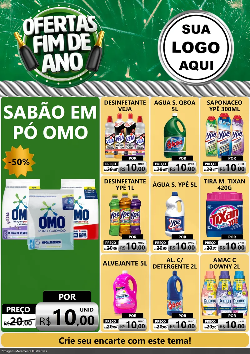 Modelo de Encarte para Encarte A4 Vertical com o tema Ofertas Fim de Ano para Produtos de Limpeza