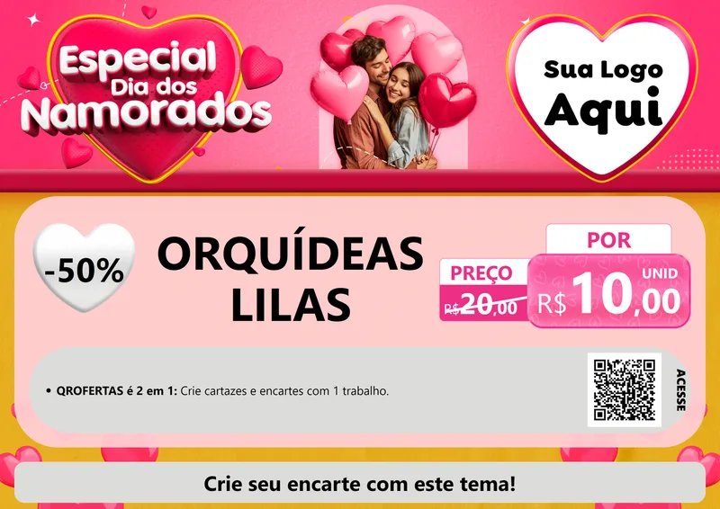 Modelo de Cartaz para Cartaz A4 Horizontal com o tema Especial Dia dos Namorados para Floricultura e jardim