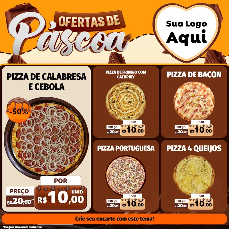 Modelo de Rede Social para Feed Facebook com o tema Ofertas de Páscoa para Pizzaria