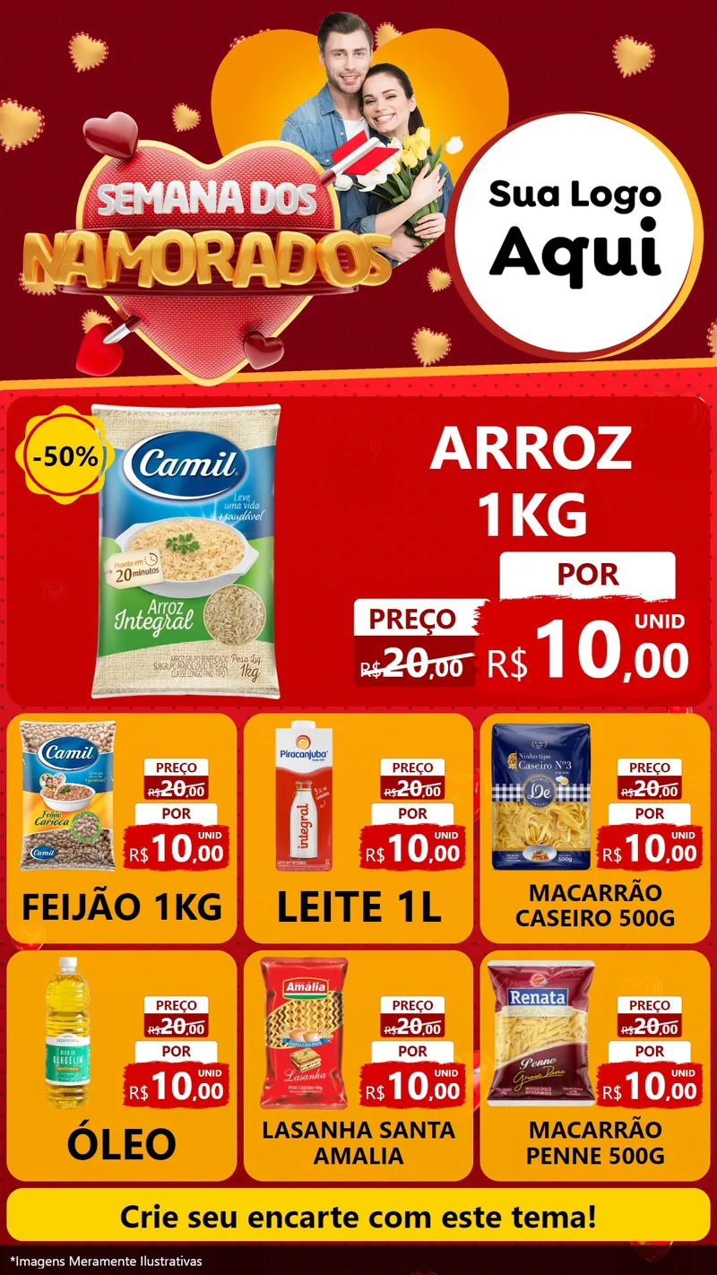 Modelo de Rede Social para Stories com o tema Semana dos Namorados para Supermercado