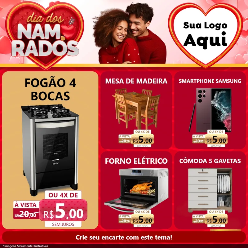 Modelo de Rede Social para Feed Facebook com o tema Dia dos Namorados para Móveis e Eletro