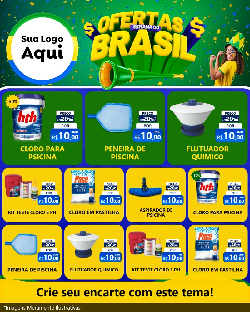 Modelo de Rede Social para Feed Instagram com o tema Ofertas Semana do Brasil para Produtos para Piscina