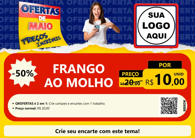 Modelo de Cartaz para Cartaz A4 Horizontal com o tema Ofertas de Maio - Preços Incríveis para Restaurante